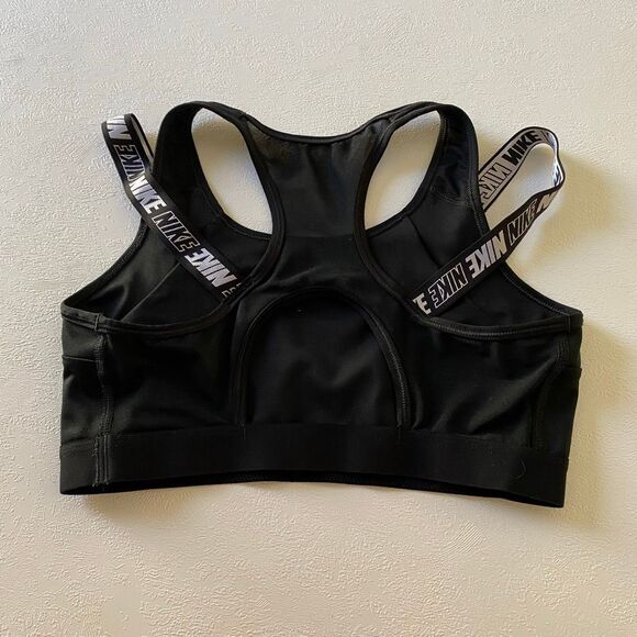 Nike Dri-Fit Black Logo Sports Bra Medium | Bold Strap Activewear Top - Picture 2 of 5